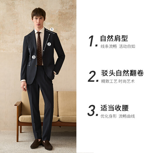 Guillomont light seersucker business casual commuter suit men's suit spring and summer thin champagne suit jacket floral blue top + pants 48