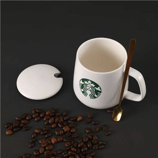 Starbucks (Starbucks) cup limited edition simple European water cup mug household ceramic cup small gift Starbucks style coffee cup breakfast p style (cup + spoon + bamboo lid) 450ml