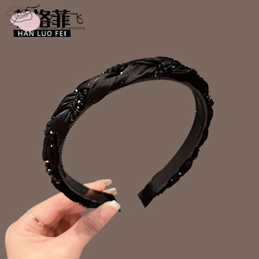 Wen Yufei rhinestone high-end exquisite high skull headband for women 2024 new style headband high-end temperament face wash hairpin headwear A2-4-3 black rhinestone twist headband