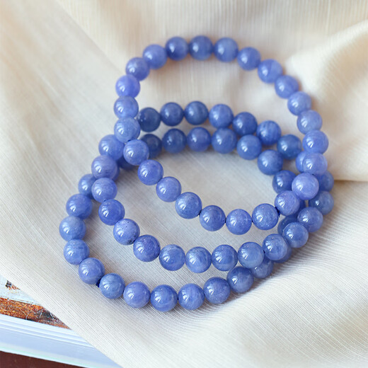 Shiyi Natural Crystal Tanzanite Round Bead Single Circle Bracelet Women's Crystal Colored Gemstone Bracelet Jewelry Gift Tanzanite About 8MM Send One Piece