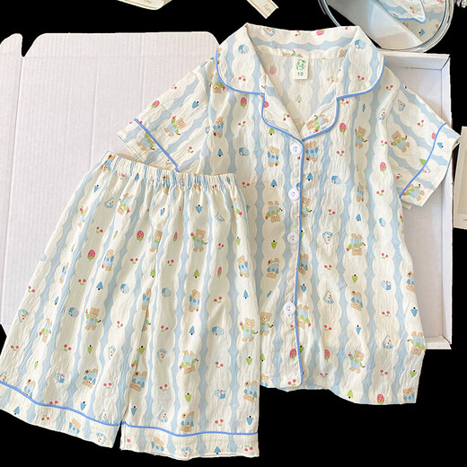 小熊款儿童睡衣女夏季短袖小女孩2025新款甜美女童家居服孩子套装 753#柔软亲肤【短袖+短裤】 100 【8码】100-110CM 30-40斤