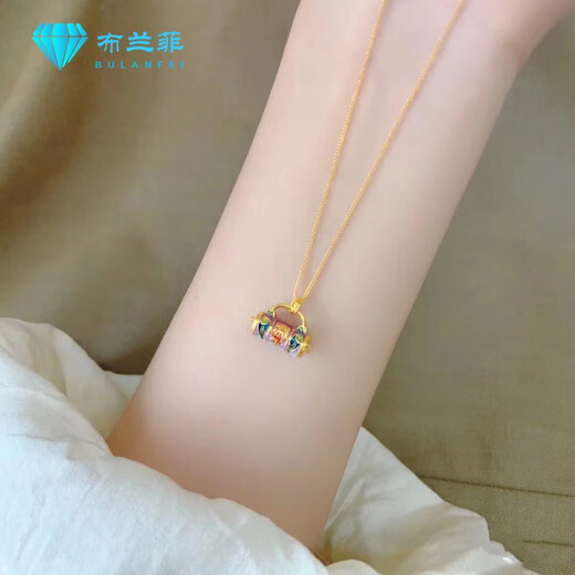 Xinhe Ming New Year Necklace Zakiram Youball Bing Pendant Chain Feeling Connects Good Luck Tibetan God of Wealth Chinese Style Enamel Colorful Zakiram Necklace