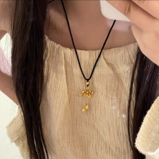 QUAMER Old Phoenix Gold Store Vietnamese Sand Gold Lotus Necklace Women's Ancient Lotus Pendant Gold Sweater Chain Two Generations Gold