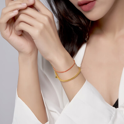 Chao Acer Little Love Rope Yellow 18K Gold Bracelet Women's Gold Stacked Bead Chain Gold Beads Zodiac Year Red Rope Birthday Gift Chain Approximately 15cm+