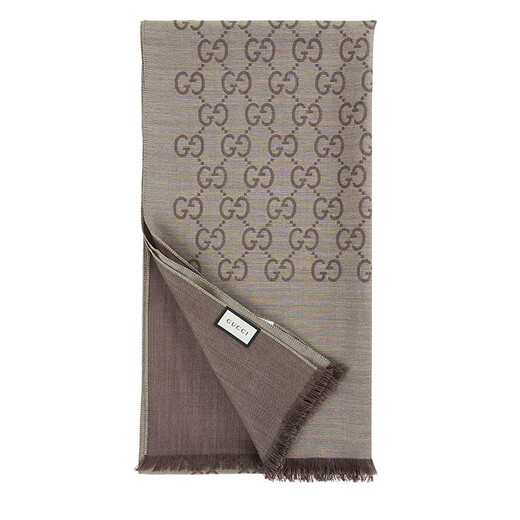 Gucci (GUCCI) classic double G double-sided printed fringed scarf for men and women, light brown 165904 3G646 9664