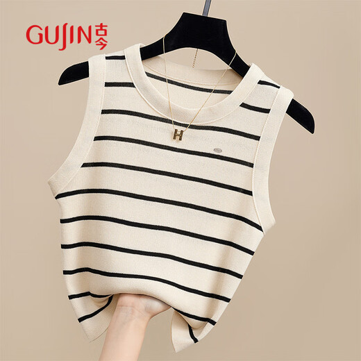 Gujin (GUJIN) striped knitted camisole women's inner wear new French style bottoming shirt slimming top apricot color