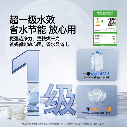 Deshi Kitchen's new product V13 set of first-class water-efficiency embedded dishwasher disinfection and drying household intelligent fully automatic space magician meets the needs of families with 1-13 people, first-class energy efficiency, water saving and electricity saving V13-Ultra Clear Black Lingxi Colorful Touch Screen + UV Sterilization