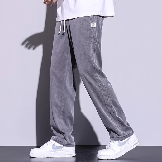 啄木鸟休闲裤男2025夏季新款潮流百搭阔腿直筒裤子男显瘦宽松休闲长裤男 1048深灰色 XL 建议120-150斤