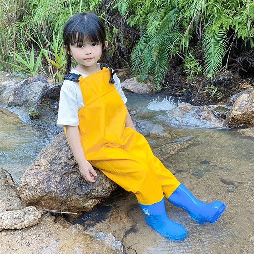 Women's waders, children's one-piece water play overalls, sand clothes, rain pants, rain boots, men's and women's waterproof pants, children's orange overalls 20, height 120-shoe size 30