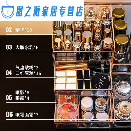 RSRDDY Cosmetic Storage Box Desktop Glass Skin Care Product Storage Box Light Luxury Beauty Brush Storage Rack Small Black Box Series Three-piece Set