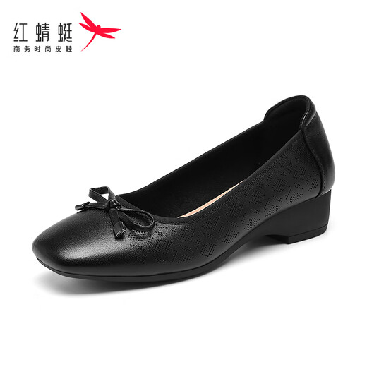 Red Dragonfly single shoes women's shallow mouth women's shoes wedge heel commuting slip-on shoes women's heightening and slimming leather shoes WTB152311 black 37