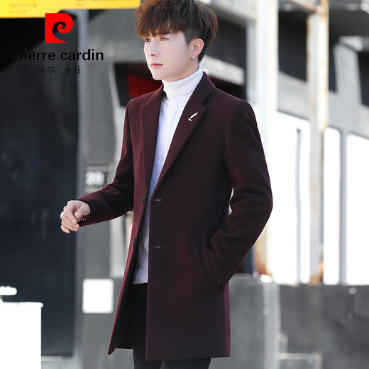 Pierre Cardin Youth Windbreaker British Slim Medium Long Woolen Coat Men's 2025 New Korean Style Trendy Woolen Coat Men 1818 Light Gray 2XL