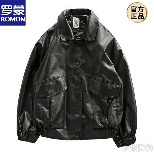 ROMON American retro loose leather jacket for men in winter plus velvet and thickening trendy handsome motorcycle leather jacket PU leather jacket black single style S suitable for 115Jin Jin equals about 0.5kg