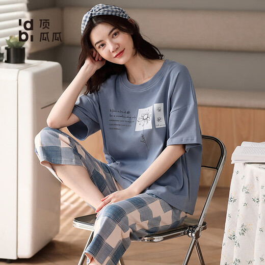 Fat Donglai 2025 new pajamas for women summer pure cotton short-sleeved two-piece summer striped home clothes YZT9854 L women's recommended 100120Jin Jin equals 0.5 kg