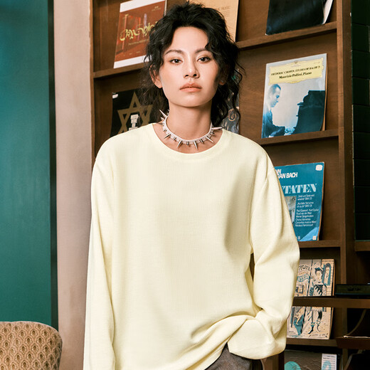 MINISO heavyweight long-sleeved T-shirt men's spring and autumn textured waffle youth casual trendy bottoming shirt Palm Green L