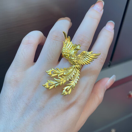 Baishi Qichang Gold Ring Phoenix Women's Pure Gold 999 Wedding Ring Gift Proposal Marriage Gift Girlfriend Birthday Gift Phoenix Dances for Nine Days Phoenix Ring About 5g 5D Version Remarks Circle Number