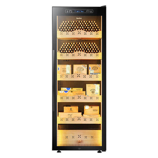 Bacchus Cigar Cabinet Frequency Converter Adjustable Humidity Large Capacity Constant Temperature and Humidity Humidification Cabinet Compressor Household Cedar Wood Embedded Alcoholic Naked Air-cooled Frost-Free Light Effect YC-270L