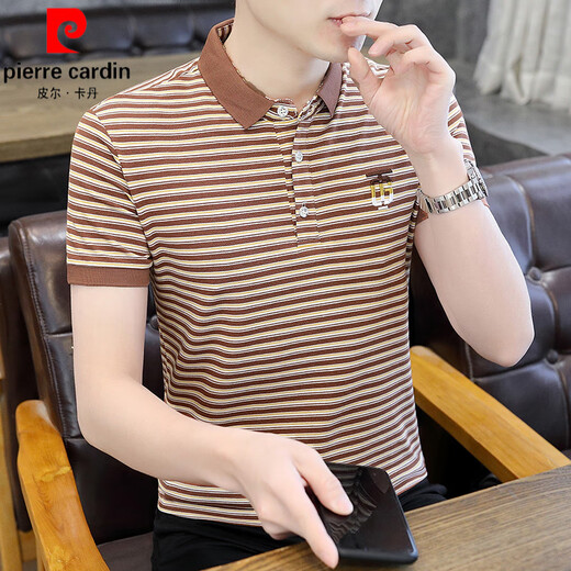 皮尔卡丹（pierre cardin）夏季男士翻领短袖polo衫潮牌衬衫领条纹刺绣t恤简约有领衣服体恤 6626灰色 XL