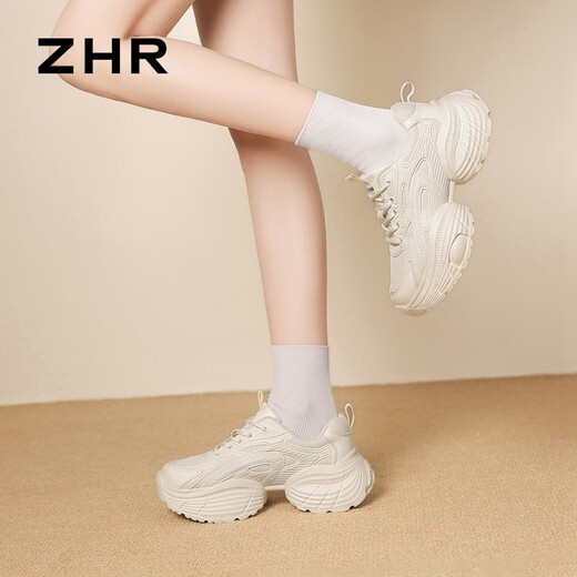 Zhr Zapatos de papá gruesos para mujeres Nuevos zapatos de mujer transpirable para mujeres con calzado deportivo de desgaste suave y resistente para mujeres G753 beige 38