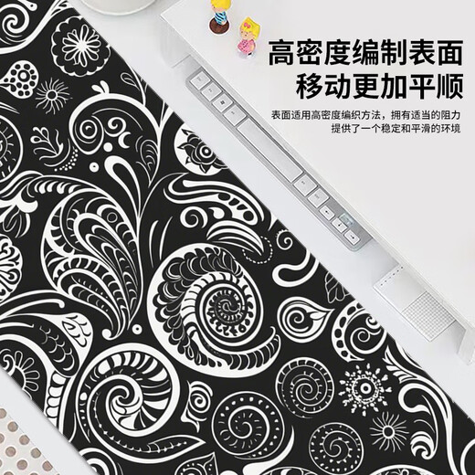 三色猫暗黑腰果花纹理鼠标垫高级感百搭超大号电竞游戏办公键盘 13968蕾丝 90厘米x40厘米x5毫米