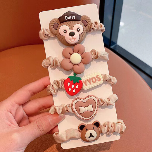 Hesiyu Korean version of hair rope, large cartoon small intestine hair tie with ball head rubber band, small jewelry for girls, hair rope and hair accessories, large cartoon Lina 5-piece set