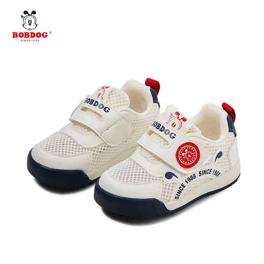 BOBDOG baby boy toddler shoes summer new style 1-3 years old soft-soled non-slip infant shoes single mesh breathable functional shoes 4 585 white blue (single mesh) size 18/shoe inner length 13cm