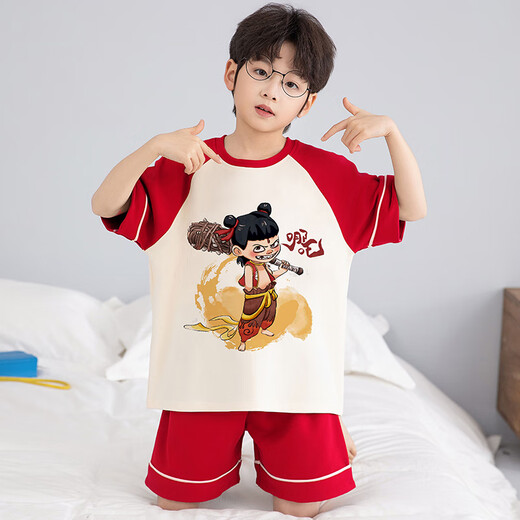 Little Milk Dragon Children's Pajamas Summer Boys' Pure Cotton Short-Sleeved Shorts Boys Teenagers Cartoon Home Clothes Set T692#Eggboy Pure Cotton Set XL Code (recommended height 160-175)