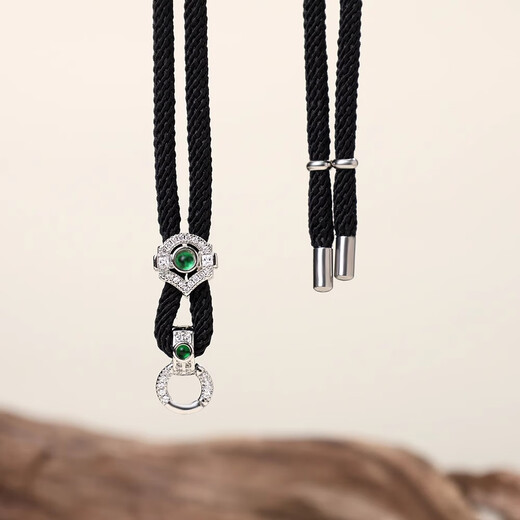 POP-plated 18k gold inlaid zircon pendant lanyard braided black rope double safety buckle versatile personalized accessories universal buckle black rope necklace