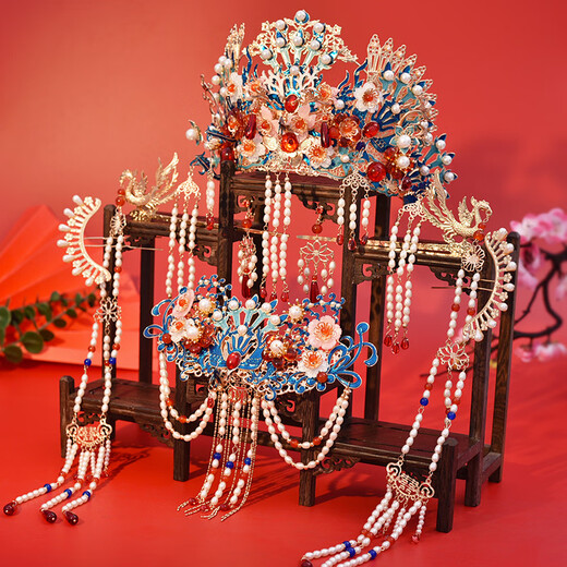 Meng Junchen made Ming Dynasty Chinese bridal ancient style headdress Xiuhe phoenix crown wedding grand golden new Hanfu hair accessories tassel wedding luxury bridal headwear