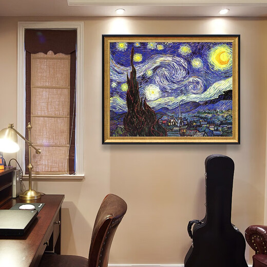 Всемирно известные картины Van Gogh, Starry Moon Night, расписанная вручную абстрактные картины маслом, декоративные картины в гостиной, 692 золотые рамы с твердым деревом, 80x60