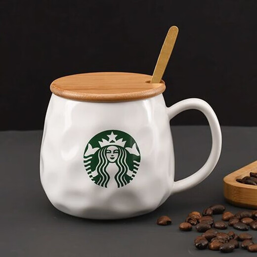 Starbucks (Starbucks) cup limited edition simple European water cup mug household ceramic cup small gift Starbucks style coffee cup breakfast p style (cup + spoon + bamboo lid) 450ml