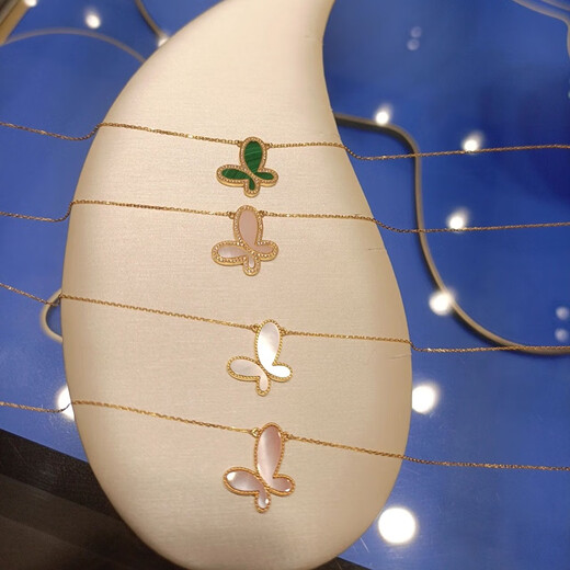 Changju Butterfly Necklace Women's 18K Gold Clavicle Chain Full of Diamonds White Mother-of-Pearl Pendant Malachite 17916 Jewelry Butterfly Green - Full of Diamonds