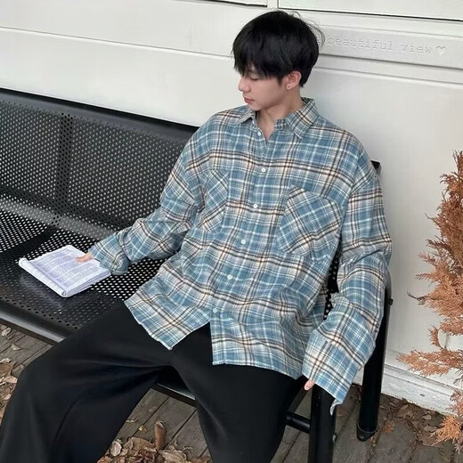 Клетчатая рубашка Mandishang с длинными рукавами для мальчиков, весенне-осенняя клетчатая рубашка, красивая дофаминовая рубашка в стиле ретро для мальчиков и девочек 274, черно-белая, L 110-125, Jin Jin, вес 0,5 кг.