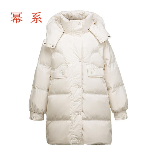Power Brand White Goose Down Down Jacket Women's Mid-Length 2025 New Korean Version Removable Hat Women's Thickened Warm Jacket Off-White (Goose Down) S 90-120Jin Jin is equal to 0.5 kg