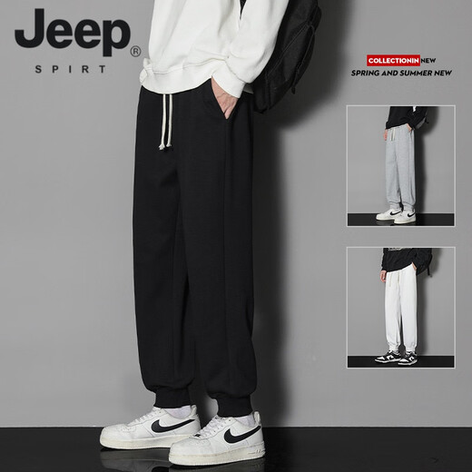 JEEP SPIRIT2025春秋季新款潮牌宽松直筒阔腿卫裤男款运动休闲百搭长裤子男 长款 826 黑色 (90-115) M