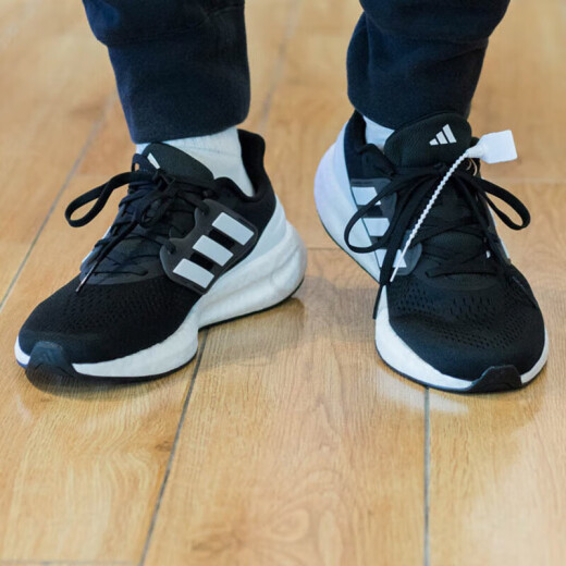 Adidas running shoes men's shoes 2025 summer PUREBOOST 23 shock absorbing sneakers lightweight breathable low top casual shoes IF4839 black and white 41