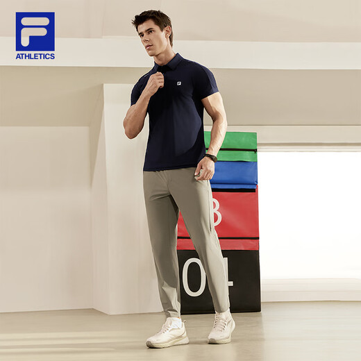 FILA official short-sleeved T-shirt men's cool lapel short-sleeved POLO shirt new fitness sports T-shirt breathable top RD royal blue-NV 2XL 185/104A/XXL