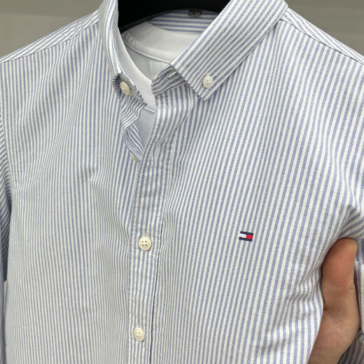 TOME BORNEK美国汤米春秋款男装长袖条纹衬衫男士纯棉商务休闲牛津纺衬衣男 灰色【25棉】 2XL 【160-175斤穿】