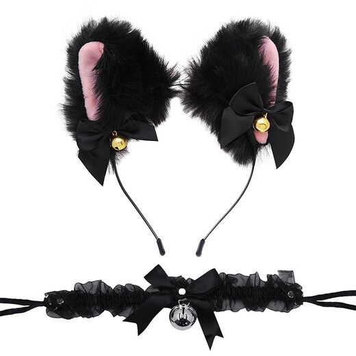 Bo Na Ling Cat Ear Headband Collar Beast Ear Headwear Hair Accessory Face Wash Female Anchor Pure Desire Cos Cute Bell Bow Festival Cat Ear Headband + Collar Black