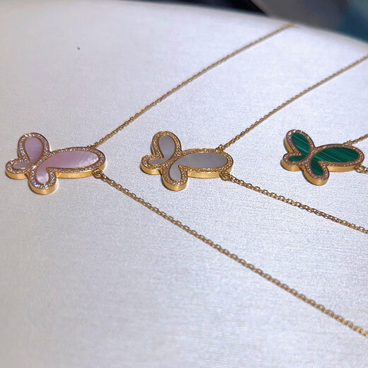 Changju Butterfly Necklace Women's 18K Gold Clavicle Chain Full of Diamonds White Mother-of-Pearl Pendant Malachite 17916 Jewelry Butterfly Green - Full of Diamonds