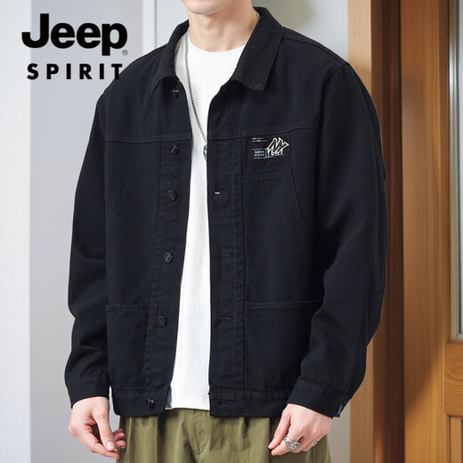 JEEP SPIRIT吉普外套男款春秋2025新款衬衫翻领秋装男士工装夹克初秋褂子上衣 JEEP【升级版】K12806黑色 XL 【建议128-140斤】
