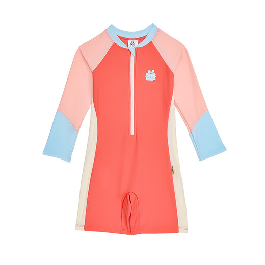 He Jiagong Children's Swimsuit Girls' Swimsuit One-piece Long Sleeve 2025 New Sunscreen Quick-drying High-End Swimwear Sunset Orange Cloud 100 CM Free Swimming Cap