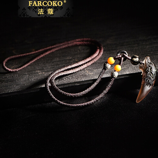 Farcoko brand obsidian wolf tooth necklace men's crystal jewelry wild charm birthday gift for friends high-end light luxury Bingyao large wolf tooth pendant + agate bead chain