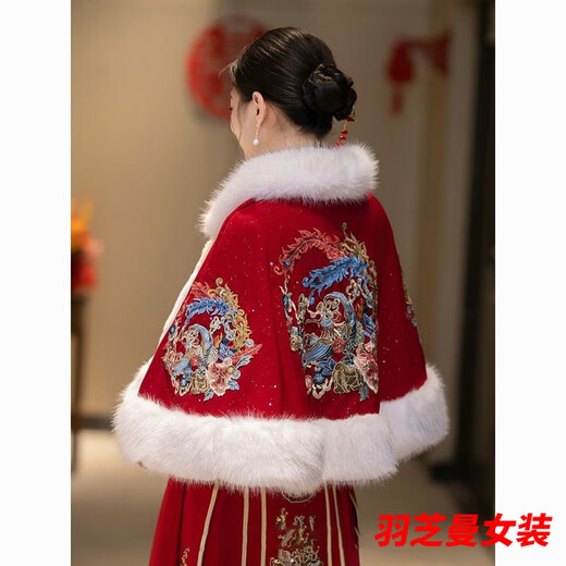 Gu Xicen bride wedding cloak Xiuhe suit shawl winter short cloak Chinese toast warm coat cheongsam fur collar burgundy
