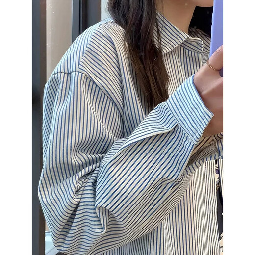 迪伽达复古条纹长袖衬衣男士春秋冬季新款衬衫男女同款休闲宽松开衫外套 ZSFS-C51黑色 XL