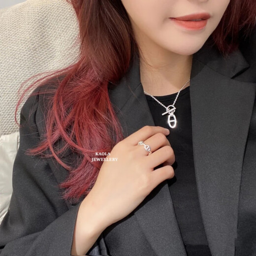 Guanpuge Fat Donglai same style pt950 platinum pig nose necklace OT buckle light luxury niche silver 925 men and women clavicle chain round OT buckle pig nose necklace 40CM