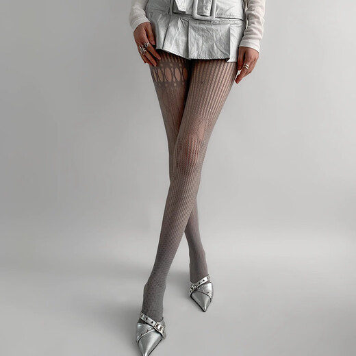 JIOESC lace stockings for women gray American retro hollow fishnet stockings ab leg pantyhose spring and autumn thin translucent black silk gray 1 piece one size fits all 10D