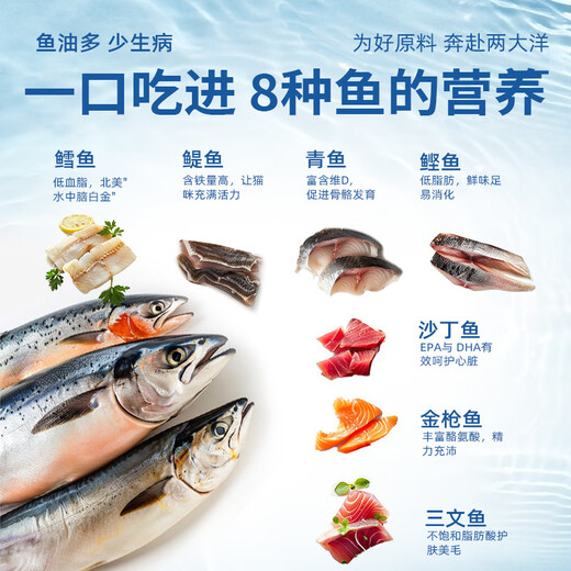 Muston freeze-dried multi-fish flavor cat food, beautiful coat, grain-free, all-stage cat food for adult cats and kittens, high protein, 8 kinds of freeze-drying + eight kinds of fish formula, beautiful hair and fattening version, 5 Jin Jin is equal to 0.5 kg (rich in fish, save the hair loss monster)