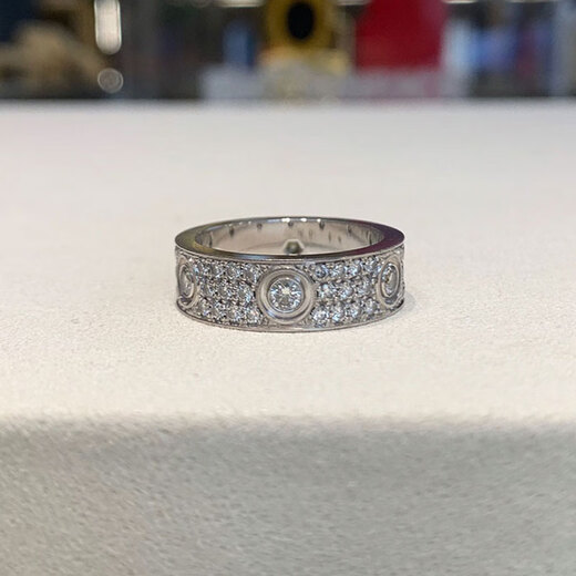 Fujiu love baby's breath ring for men and women, pair of rings plated with 18K gold nails, full of diamonds, wide and narrow version, light luxury and high-end, narrow version, white gold, three rows of baby's breath, ring, 50, US size 5, gold shop No. 8-10