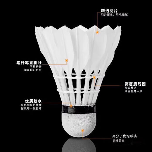 羽毛球正品天然鸭毛12只装耐打鹅毛室内室外比赛防风训练用球6只 【日常训练】无标-升级台纤 1筒 12只装